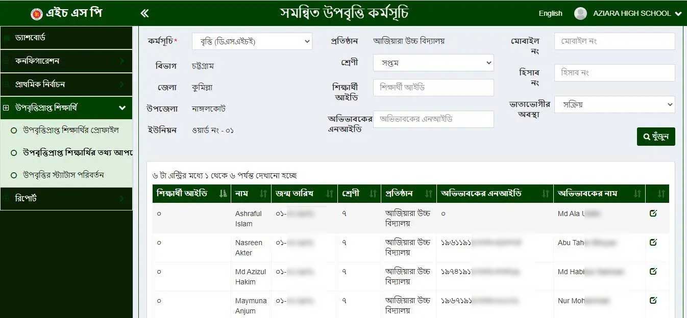 ছবি: পূর্বে এন্ট্রিকৃত উপবৃত্তির তথ্য সম্পাদনা
