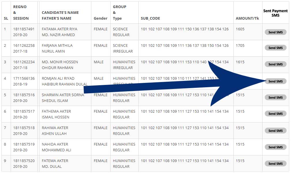 ধাপ-৩: এইচএসসি ও আলিম পরীক্ষার্থীদের টেম্পোরারি লিস্ট প্রিন্ট এবং ফরম ফিলাপ ফি সংক্রান্ত SMS প্রেরণ HSC and Alim Temporary Candidate List
